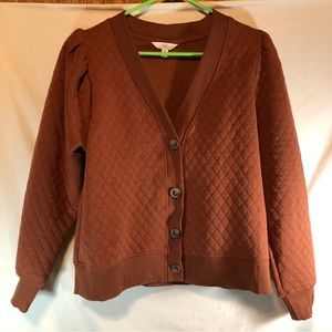 Time and Tru Quilted Brown Button-Front Cardigan Jacket
